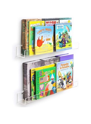 HIIMIEI Floating Shelves 2 Pack Kids Acrylic Floating Book shelf 61 cm Clear Invisible Wall Bookshelves Ledge BookShelf 50% Thicker with Free Screwdriver