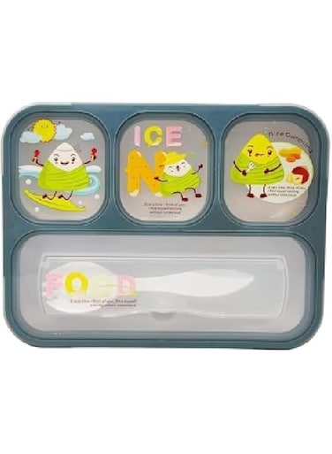 Lunch Box for Kids Adults, Multi Compartment Lunch Meal Planner, 3 or 4 Compartment Snack Box, with 1 spoon (Grey)