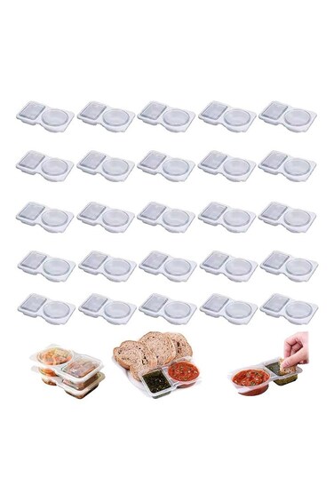 Condiment Containers With Lids, Double Compartment Condiment Container, Double Compartment Snack Containers, Grab and Go Snack Containers
