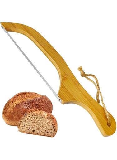 THE WHITE SHOP Bread Bow Knife for Homemade Bread Serrated Bread Bread Loaf Slicer Bamboo Handle - Right Hand Bread Making Tools and Supplies Bread Saw