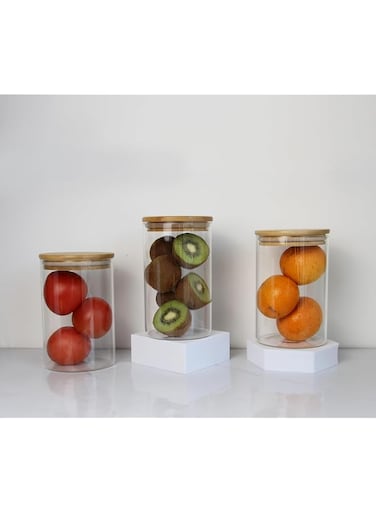 homey finds " - Glass Food Storage Canisters with Lids - Set of 3x1200, BPA-Free High Borosilicate Glass Jar Containers with Sealing Bamboo Covers