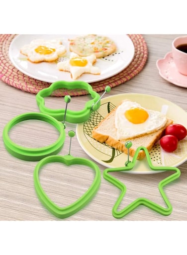 Kalevel 4pcs Fried Egg Rings Non Stick Pancake Maker Silicone for Kids Sandwich Griddle Pan (Green)