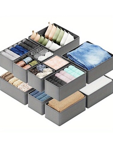 12 Pack Drawer Organizers, Foldable Clothing Storage Organizer, Closet Cabinet, Fabric Clothing Dividers for Clothes, Pants, Skirts, Socks, Underwears, Baby Clothing, Towel(Grey)