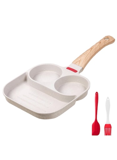 Egg Frying Pan Nonstick - 3 Section Egg Skillet 3-In-1 Divided Breakfast Grill Pan, 7.9" Omelette Pan Compatible with Gas Stove &amp; Induction Cooktops, PFOA Free