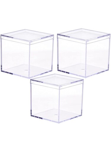NUOBESTY 3pcs 8. 5cm Clear Acrylic Plastic Square Cube Small Plastic Storage Box with Lid Square Clear Containers Box for Candy Pill and Tiny Jewelry Storage Box