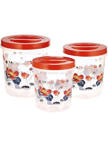 Nakoda Delite Storage Container Set 3-Pieces, Clear/Red