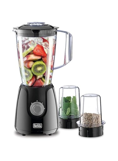 Black &amp; Decker Blender with Grinder Mills, 400W Power, 1.5L with 300ml 2 Grinding Mills, Stainless Steel Blades and Two Pulse Control for Fine and Grinding of Coffee Herbs, 2 years warranty, BX440-B5