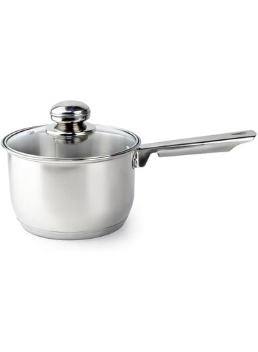 Wilson Amara Stainless Steel Saucepan pan 16x10.5cm, Vented Glass Lid, Induction Ready, Oven Safe - 5-layer base