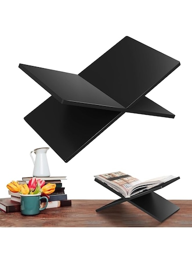 Azonee Acrylic Book Stand, Black Acrylic Open Book Display Stand, Reading Stand for Open and Closed Books, Bible, Cookbook, Magazines, Textbooks, Recipe Holder Picture Display, 6" x 11" x 6