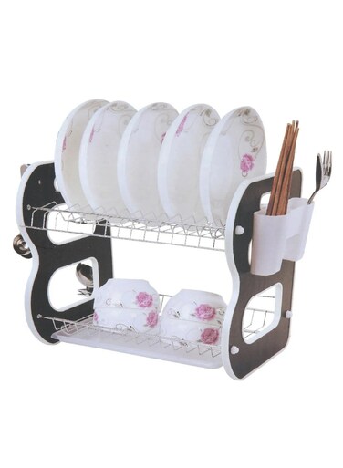 Kitchen Storage Chrome Dish Rack 2 Tier Cutlery Storage Organizer