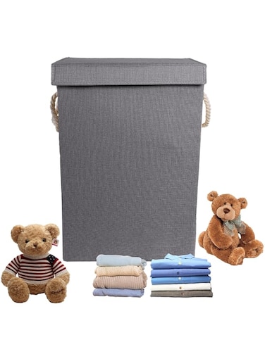 STAYOUNG 85L Laundry Hamper - Children's Storage Basket, Cloth Basket With Lid, For Bathroom, Laundry Room, Clothes, Toys Or Snacks (Black Dark Grey)