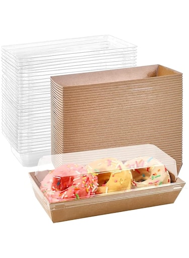 YHRY 50 Pack Paper Sandwich Boxes with Clear Secure Lids, Paper Charcuterie Boxes, 19 cm Long White Disposable Food Containers Bakery Boxes for Desserts, Strawberries, Cake Slice and Cookies