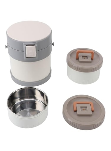 Cryfokt Vacuum Insulated Food Jar, Stainless Steel 1.4L Stackable Insulated Food Jar with 2 Tiers, Proof Thermal Lunch Box Vacuum Carrier Soup Container for Outdoor (White)