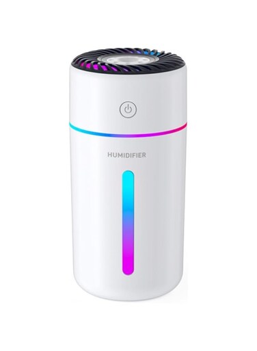Mini Car Humidifier, 350ML Small Personal USB Cool Mist Humidifiers with Colorful Light, 2 Spray Modes, Auto Shut-Off, Ultra-Quiet Portable Air Humidifier for Home Bedroom Office Desktop (White)