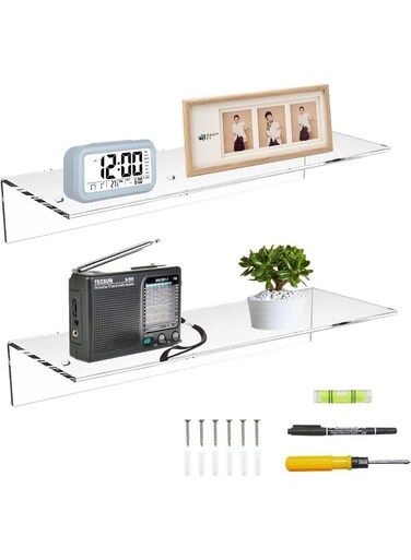 43 cm Acrylic Wall Shelves, Wall Shelves for Bedroom, Wall Shelves for Collectables, Funko Pop, Speakers, Plants, Set of 2