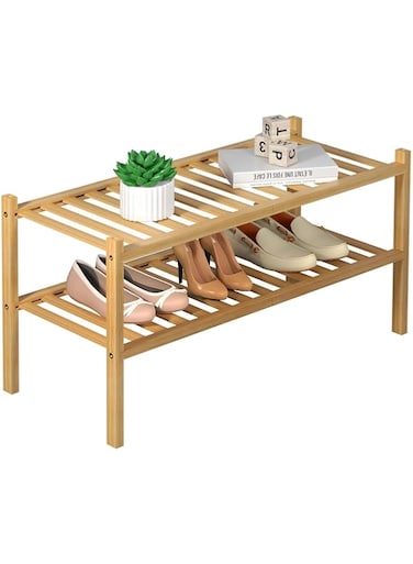 2 Tier Bamboo Shoe Rack Organizer for Closet, Free Standing Wood Shoe Shelf for Entryway Hallway Living Room Small Space Stackable 27&quot;x11&quot;x13&quot; (Natural)