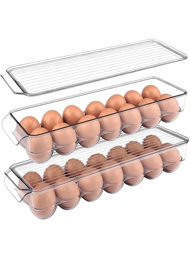 GLSOGL BPA-free Clear Plastic Egg Holder, 14-Eggs, Pack of 2