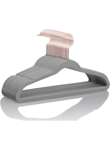 Dot Gift&Acirc;&reg; 10-Pack Grey Kids Velvet Hangers 14" Wide with Copper Rose Gold Hooks - Nursery Clothes Hangers Non Slip Toddler Hangers.