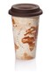 Double-Wall Ceramic Mug 300ml - Handmade Thermal Mug with Silicone Lid, Keeps Drinks Warm, Map Design for Travel Lovers, Microwave and Dishwasher Safe, Brown DLSC056