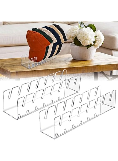 2 Piece Baseball Cap Display Hat Rack and Organiser, no need to install acrylic hat organiser, space saving, suitable for entrance, wardrobe, dresser (clear)