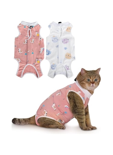 Khazna 2 Pack Cat Recovery Suit - Breathable Cat Surgery Recovery Suit Female, Cat Onesie for Cats After Surgery
