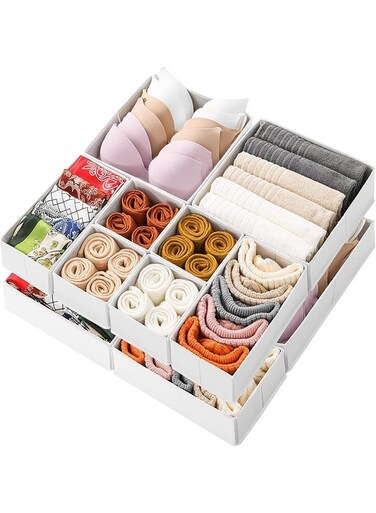 12 Pack Drawer Organizers for Clothing, Dresser Drawer Organizer Clothes, Fabric Foldable Closet Organizers and Storage Basket Bins for Clothes, Underwear, Bras, Socks (White)