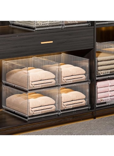U-HOOME Folding Closet Organizers Storage Box,Stackable Plastic Storage Basket Closet Organizer Bin,Drawer Shelf Container for Closet Wardrobe Bathroom Kitchen Laundry Room Pantry Organization-Small