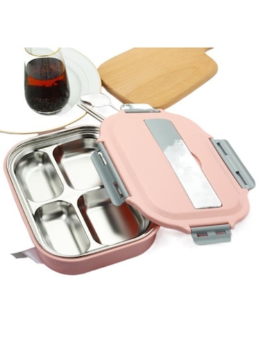 Steel Lunch Box with 4 Compartment Pink
