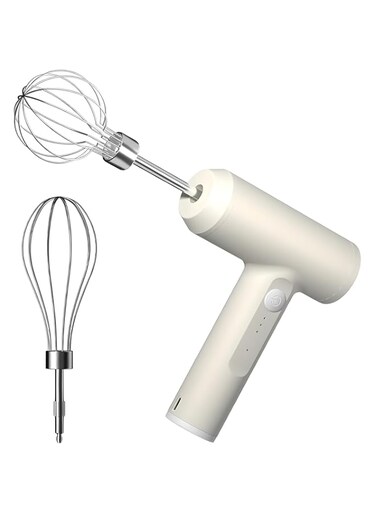 Rechargeable Hand Mixer Cordless Electric Handheld Blender With 2 Stainless Steel Whisks Lightweight Powerful Food Beater For Mixing Egg,Whipping Cream,Making Cookie Dough (White)