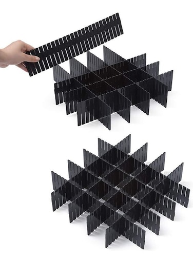 42 Pack Adjustable Drawer Organizer Dividers for Socks, Underwear, Makeup, Kitchen, Dresser (Black)