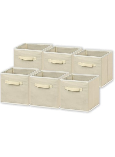 Simple Houseware 6 Pack - Foldable Cloth Storage Cube Basket Bins Organizer, Beige (11" H x 10.75" W x 10.75" D)