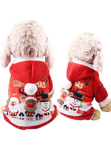 Yanmucy Dog Costume Christmas Costumes Cat Costume Christmas Outfit Dog Christmas Costume for Cats Clothing Warm Hoodies Xmas Pet Clothing Suit