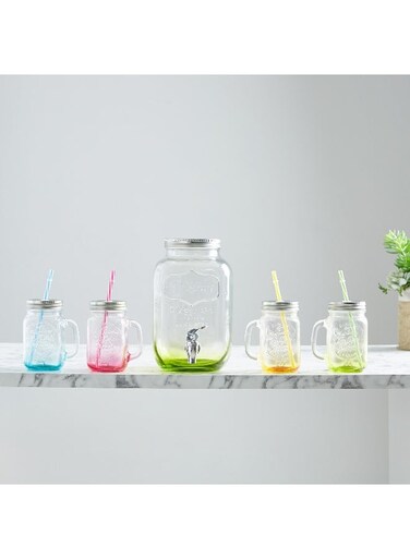 Box 4-Piece Cooler Glass Beverage Dispenser With Mason Jars