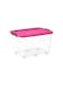 82L Clear Plastic Storage Box With Wheels &amp; Lockable Lid (Pink)