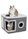 Lomeshow Cat Beds for Indoor Cats - Large Cat Cave for Pet Cat House with Fluffy Ball Hanging and Scratch Pad, Foldable Cat Hideaway for Multi Small Pet Large Kitten Kitty，Grey