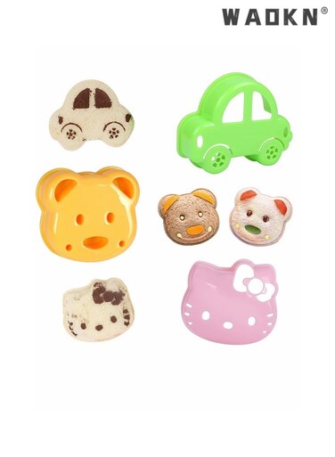 3PCS Cartoon Bear Car Kitty Cat Shape Sandwich Cutter and Sealer Bento Toast Bread Sandwich Mould, Uncrustable Sandwich Mould, Cut and Seal, Lunchbox and Bento Box Food Grade Safety