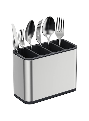 TESOT Silverware Caddy Utensil Caddy Spoon Holder with 4 Divided Compartments, Sturdy Stainless Steel, Rust Proof