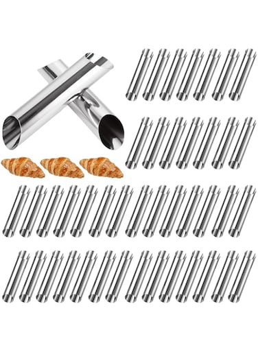 CENXI 50 Pack Cannoli Horn Form Set, Large Stainless Steel Canolis Tubes Moulds Cannoli Kit for Baking Cannoli, Croissant Shell, Cream Roll Dessert, Safety Filled Edges