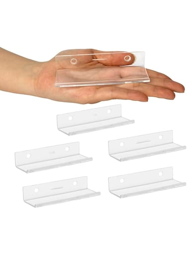 KASTWAVE Clear Vinyl Record Shelf Wall Mount 6 Pack,vinyl holder wall,Acrylic Album Record Holder Display Your Daily LP Listening in Office Home (Clear)