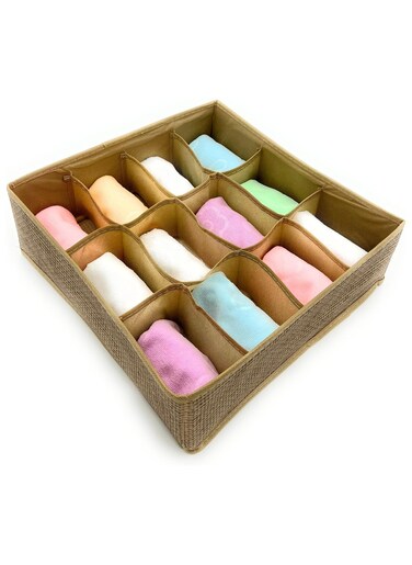 12 Cell Sock Underwear Thick Socks Handkerchiefs Ties Belts Baby Clothes Organizer Divider Collapsible Closet Cupboard Cabinet Drawer Storage Boxes for Men Women Boys Girls Babies Beige