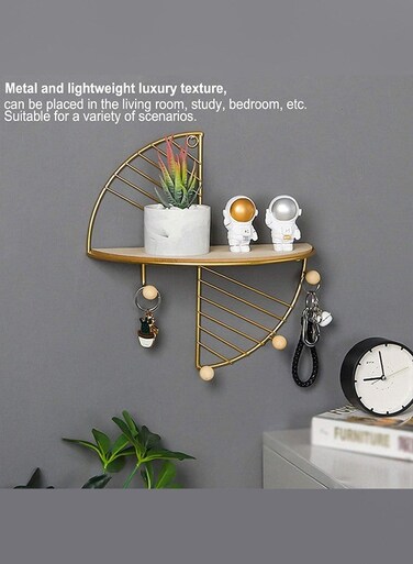 Floating Shelf Wall Mounted Hanging Shelf Fan Shaped for Wall D&Atilde;&copy;cor Storage Shelves Metal Bracket and Reclaimed Metal Shelf for Living Room Bedroom Bathroom Kitchen Gold