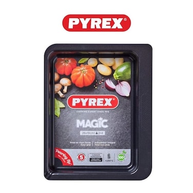 Pyrex Magic 2L Rectangular Metal Roaster - Non-Stick, Durable &amp; Ergonomic for Perfect Roasting and Baking