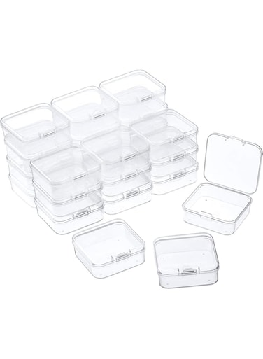 Valuxe Small Clear Plastic Beads Storage Containers Box with Hinged Lid for Storage of Small Items, Crafts, Jewelry, Game Pieces, Business Cards, Crafts Accessories 3.3 x 3.3 x 1.1 Inches 10 PCS