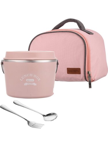 Electric Lunch Box with Fork Spoon and Carry Bag&iuml;&frac14;&OElig;1.2L Electric Stainless Steel Lunch Box Lunch Container&iuml;&frac14;&OElig;Leakproof Lunch Heating Bento Box for Kids Adults Home, Office, School, Travel (Pink)