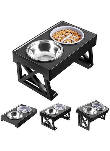 Moonmen Elevated Dog Bowls for Large Dogs, 3 Adjustable Heights Raised Pet Bowl Stand Feeder with Slow Feeder Bowl 2 Stainless Steel Food &amp; Water Bowls for for Small Medium Large Dogs and Pets