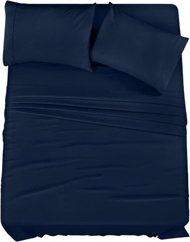 CRAFT Hotel Quality 4 Piece Bed Sheet Set King Size - 100% Cotton, Deep Pockets, Wrinkle-Free (Navy)
