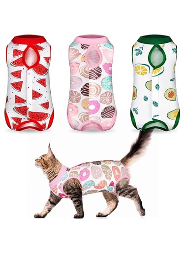 KOWVOWZ 3 Pieces Cat Recovery Suit Kitten Recovery Suit E-Collar Alternative for Cats and Dogs Abdominal Skin Anti Licking Pajama Suit (Large)