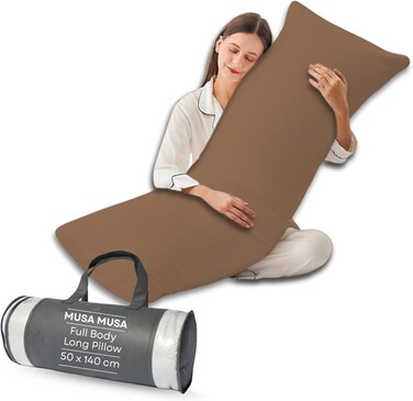 MUSA Full Body Long Pillow - Breathable Polyester Filling, Pregnancy Pillow for Belly Support (Brown, 50 x 140cm)