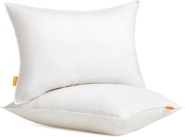 HOME Set of 2 Bed Pillows, Down Alternative Pillow, Standard Size Hotel Pillow, 26 x 20 Inches, Medium Firm Pillow, for Back, Stomach, Side Sleepers, Machine Washable, Cloud White