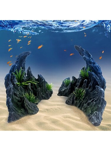 EKIND Fish Tank Accessories, Aquascape Rock Wigwam Decoration, Valley Landscape, Mountain View Rock Aquarium Shelter Cave Fish Tank Decoration (Large Size)